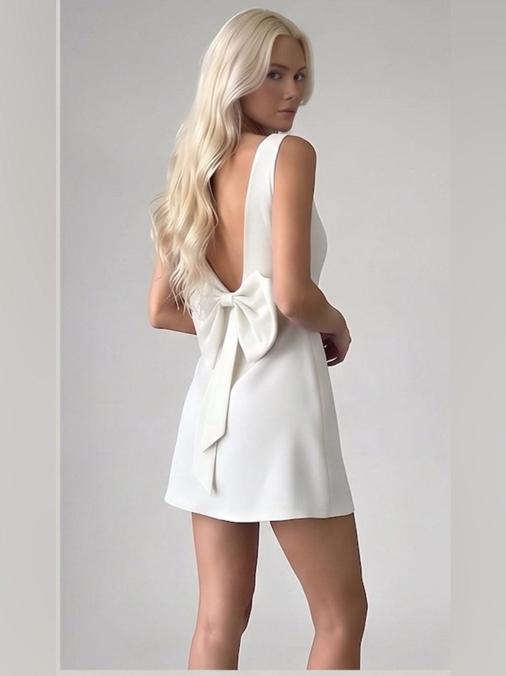A-Line Open Back Bow  Mini Dress White